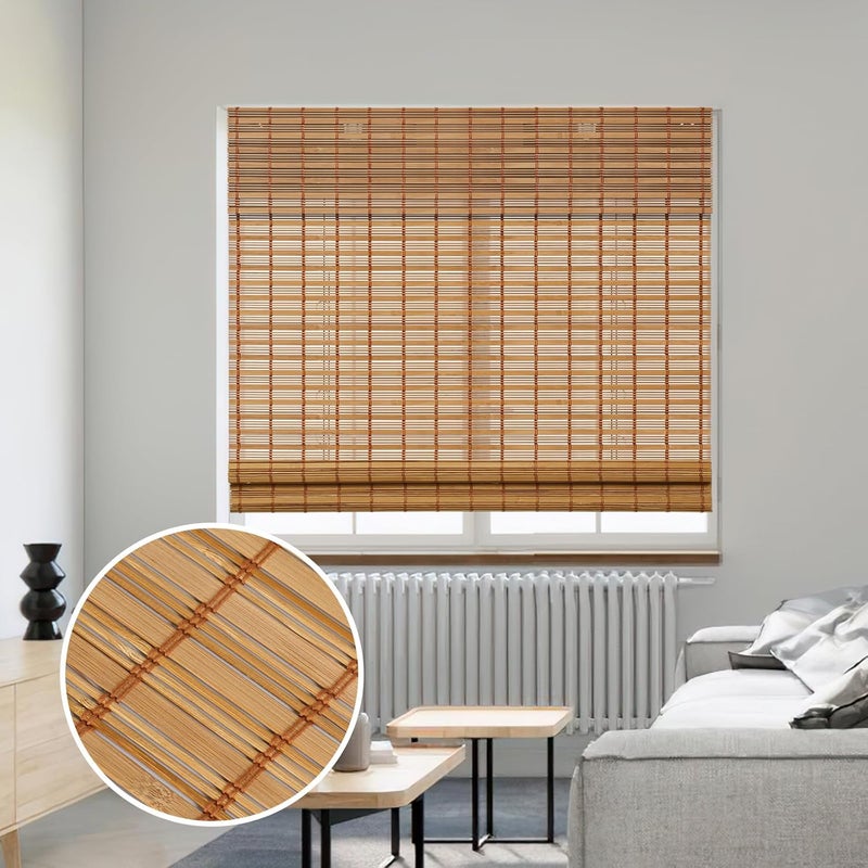 SMONTER Bamboo Roman Shades for Windows-Cordless Wooden Woven Blinds Light Filtering Bamboo Roll up Shades UV Protection and Easy Set up for Door and Countryhouse, 40" W x 64" H, Deer - Image 1
